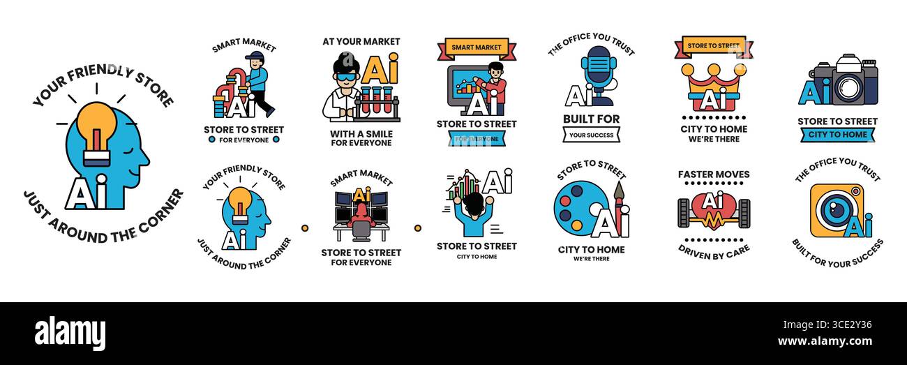 A Set of illustrations in AI or artificial intelligence in everyday ...