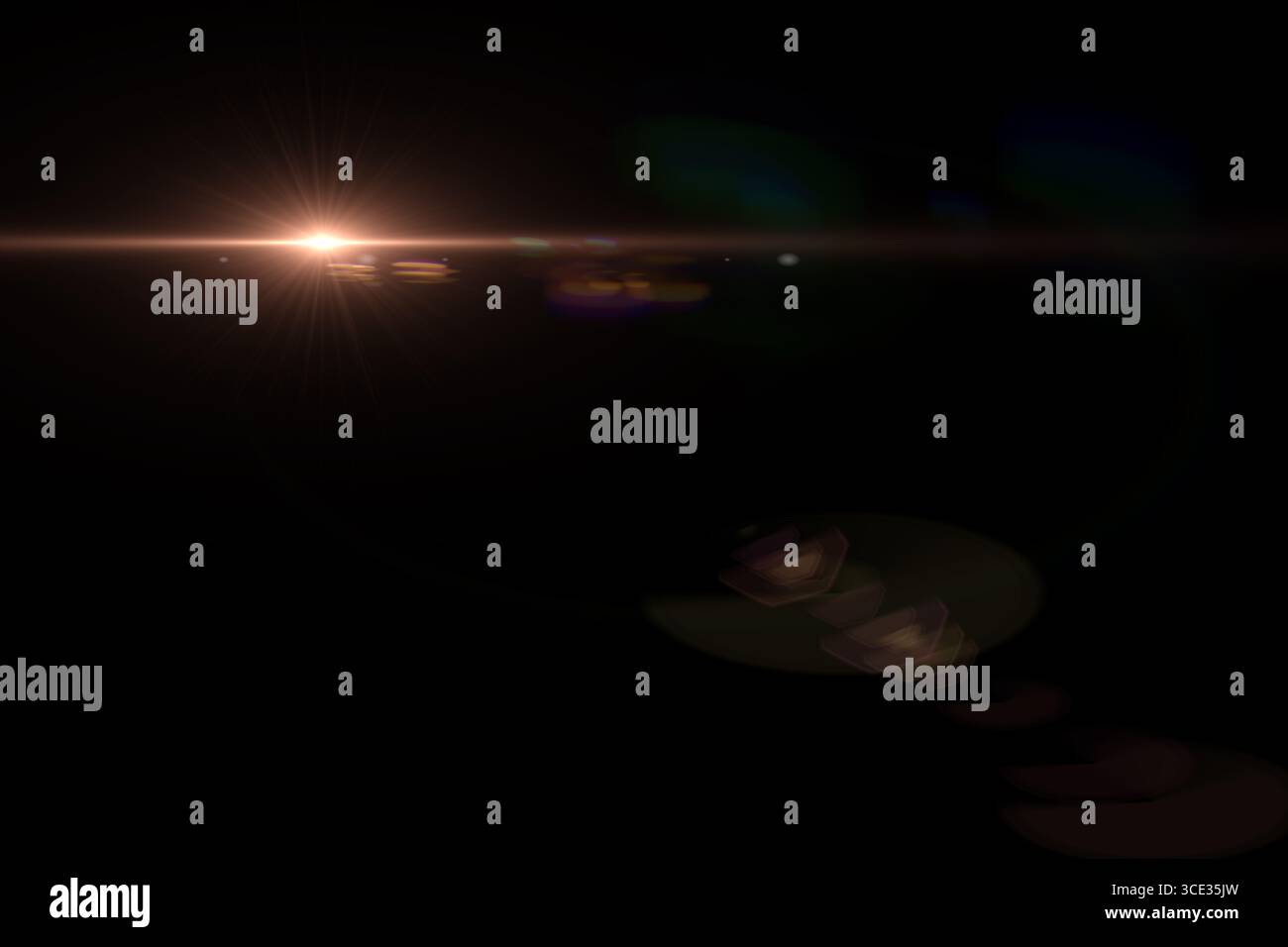 Lens flare on black. Anamorphic streak. Anamorphic filter effect. Rays ...