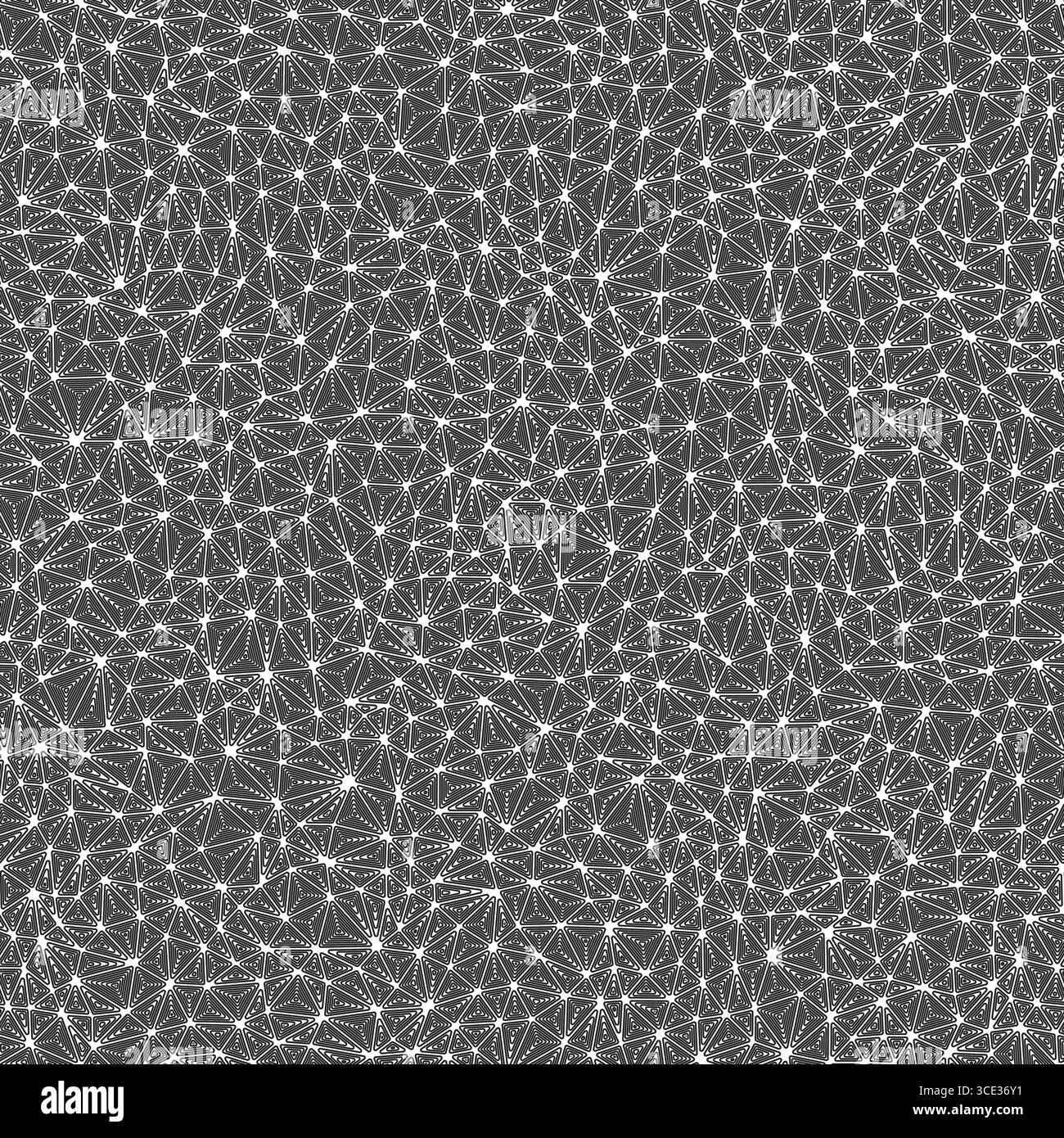 Minimalistic triangles background. Small shape size. Multiple repeated inner triangles. Black and white style. Repeatable pattern. Stock Vector