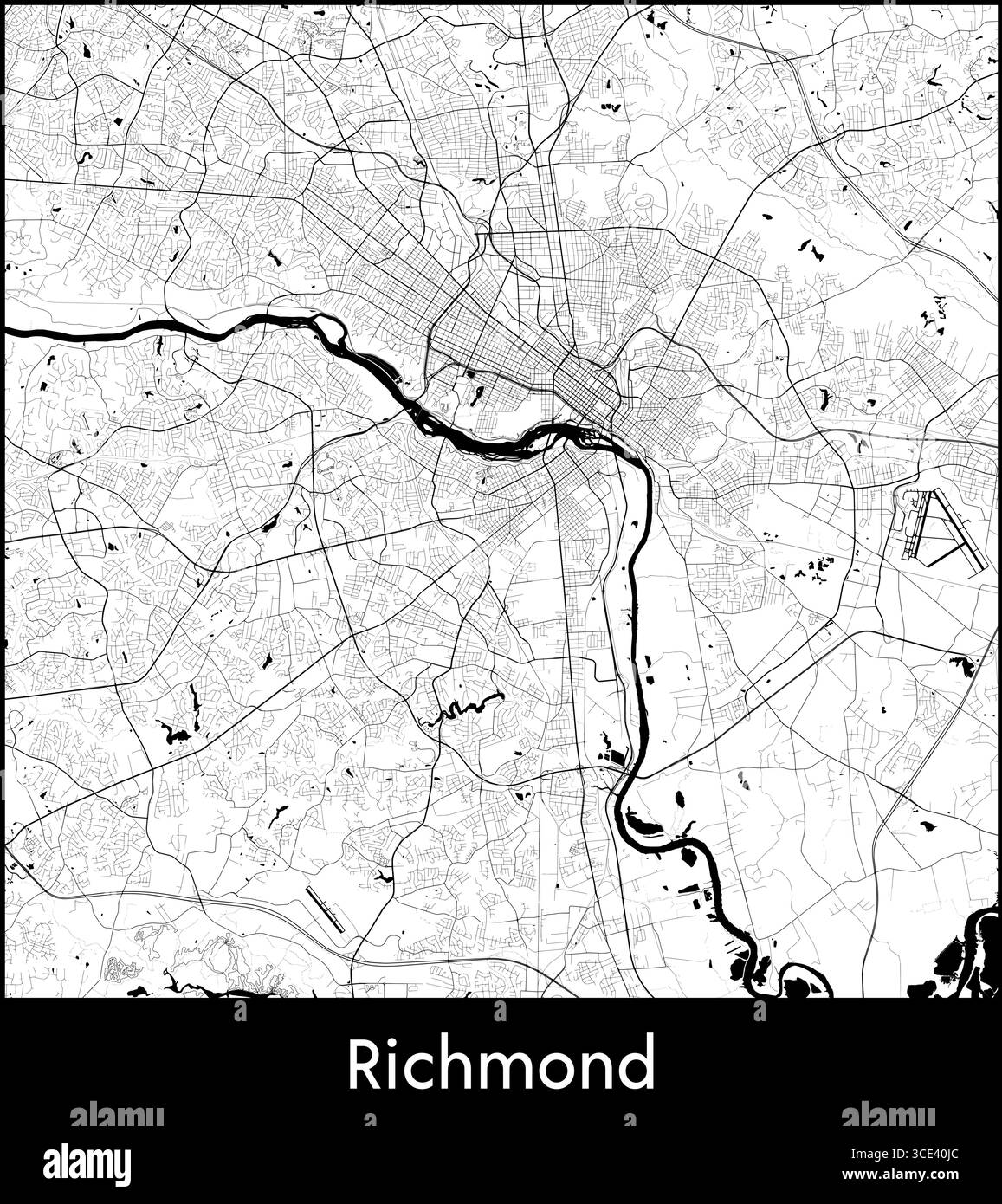 Richmond city map, United States - Topographic vector map poster Stock ...