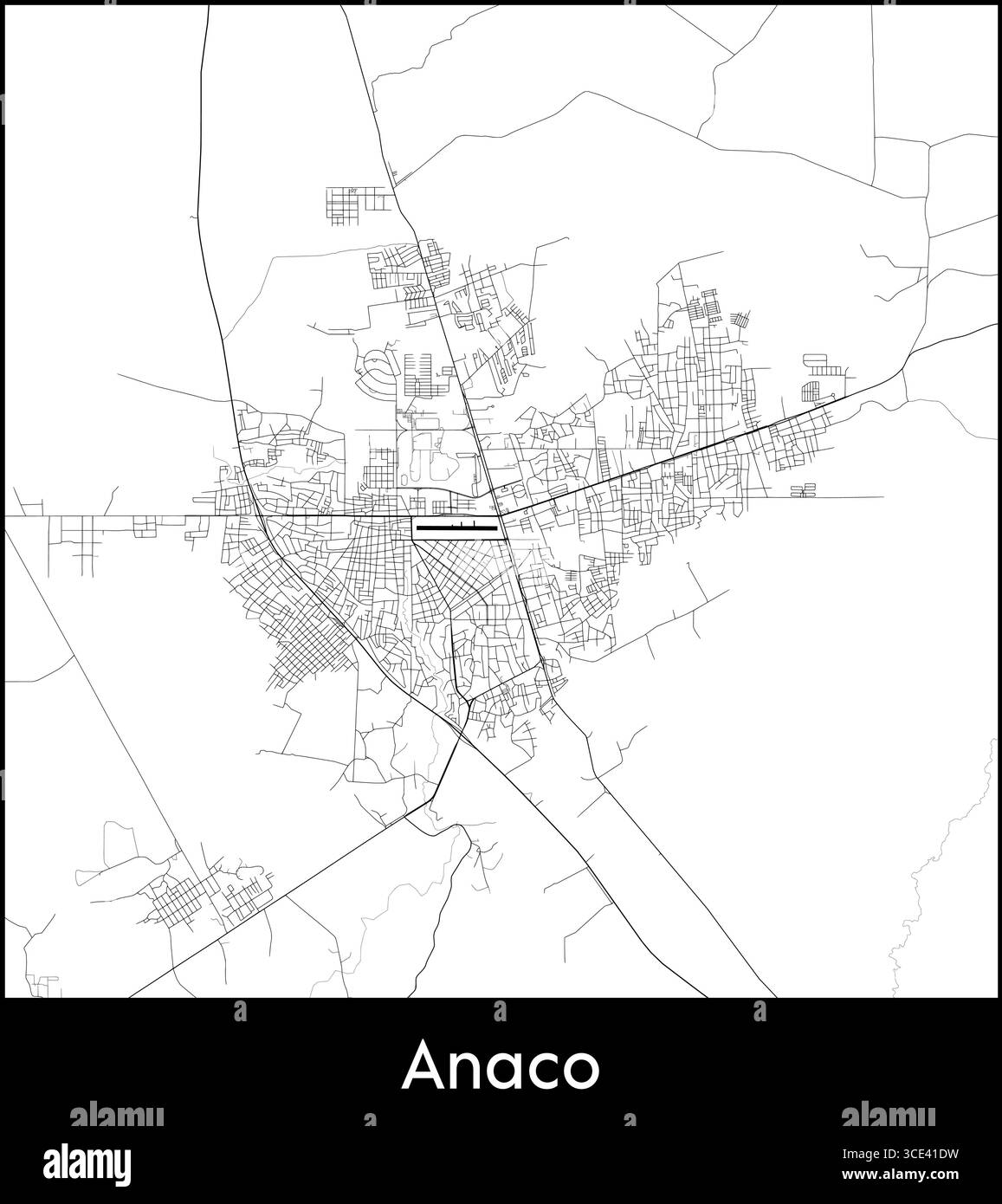 Anaco city map, Venezuela - Topographic vector map poster Stock Vector ...