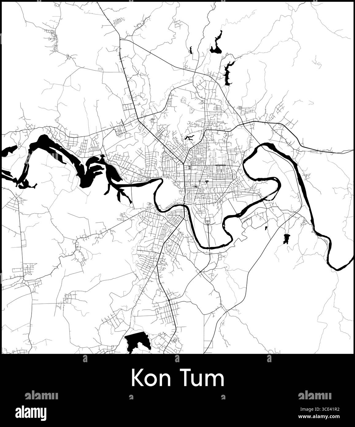 Kon Tum city map, Vietnam - Topographic vector map poster Stock Vector