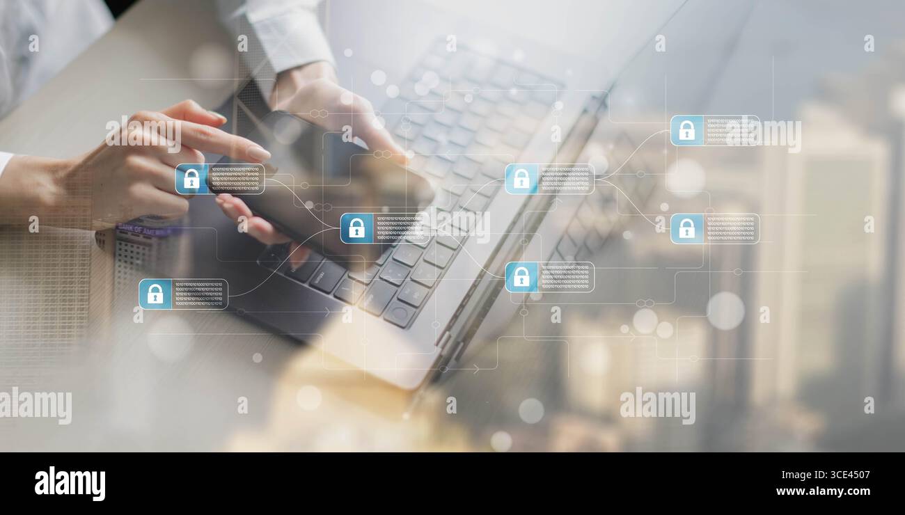 Data Security and Blockchain Technology for Encrypted Connections. Stock Photo