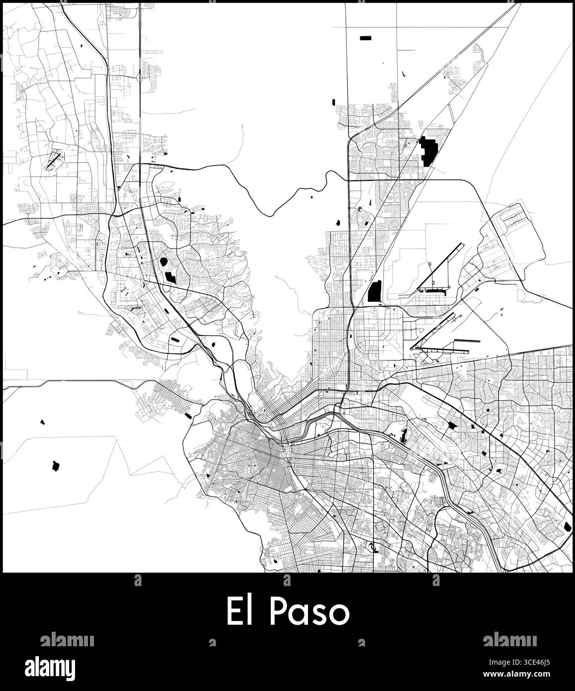 El Paso city map, United States - Topographic vector map poster Stock ...