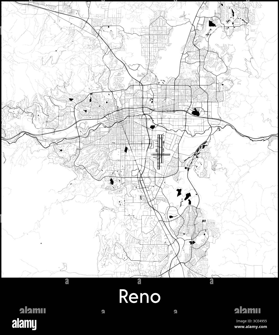 Reno city map, United States - Topographic vector map poster Stock ...