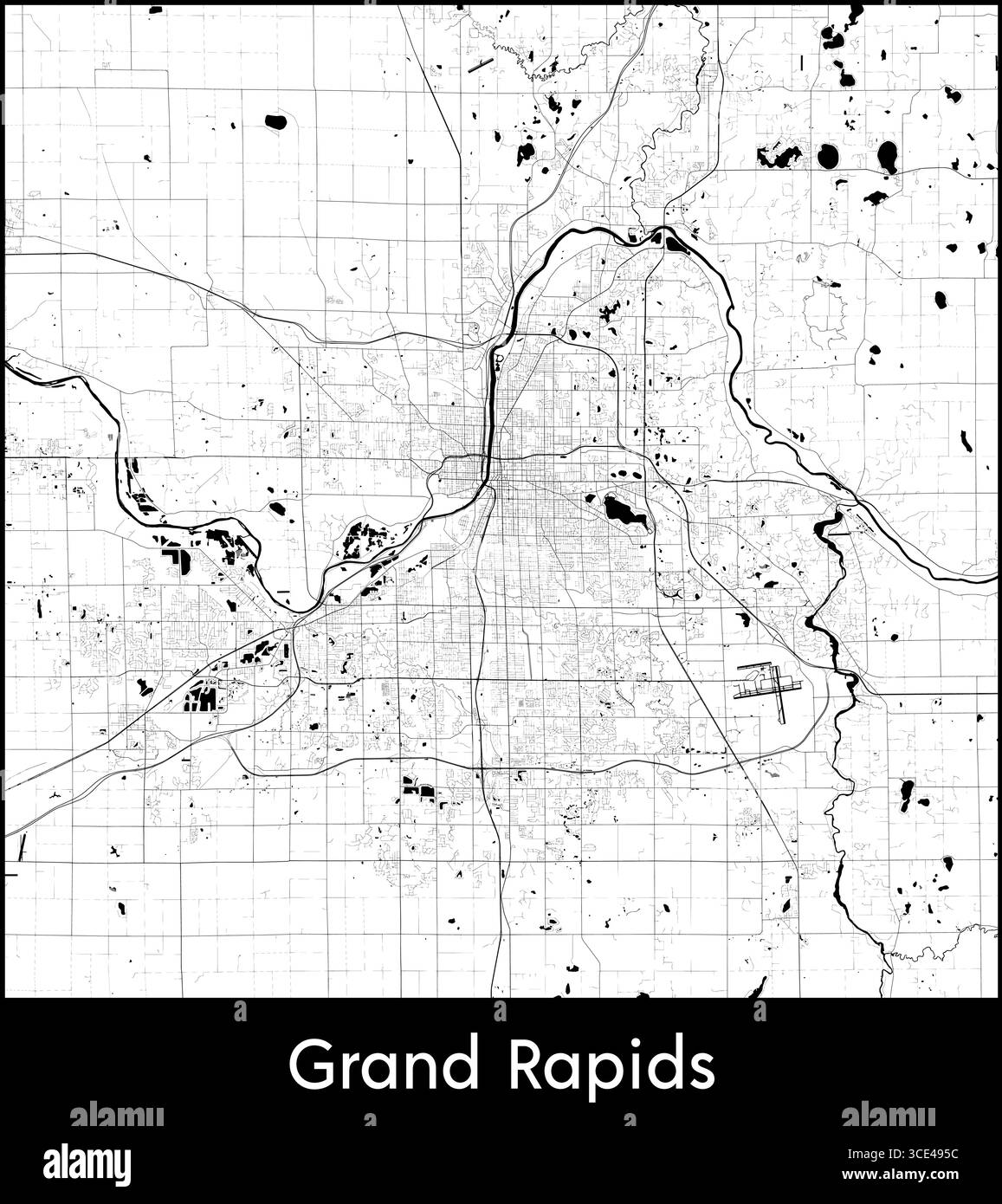 Grand Rapids city map, United States - Topographic vector map poster ...