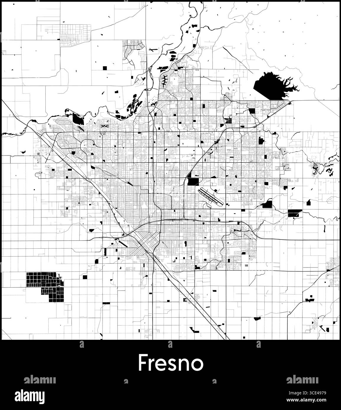Fresno city map, United States - Topographic vector map poster Stock ...