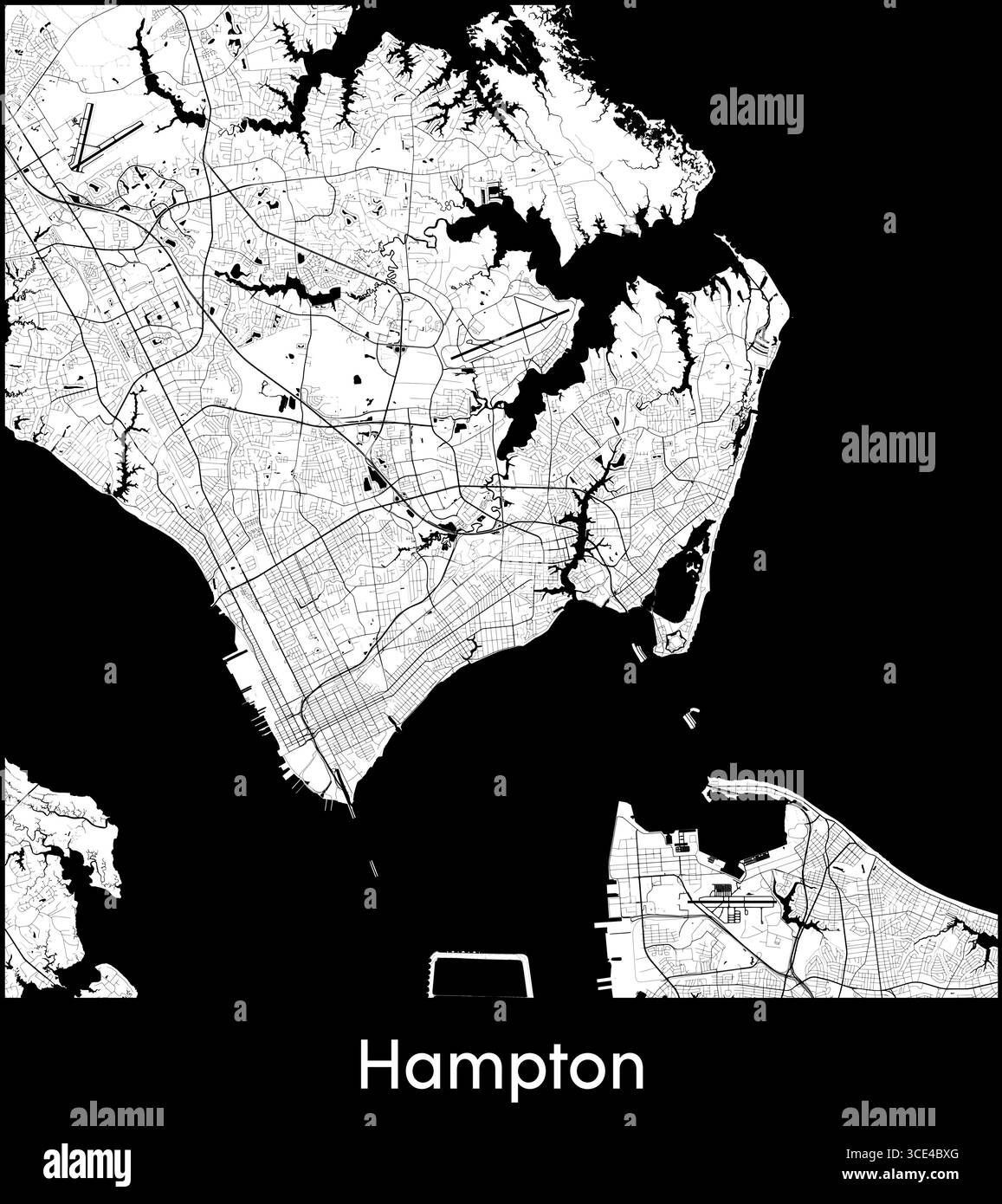 Hampton Vector Hampton city map, United States - Topographic vector map poster Stock ...