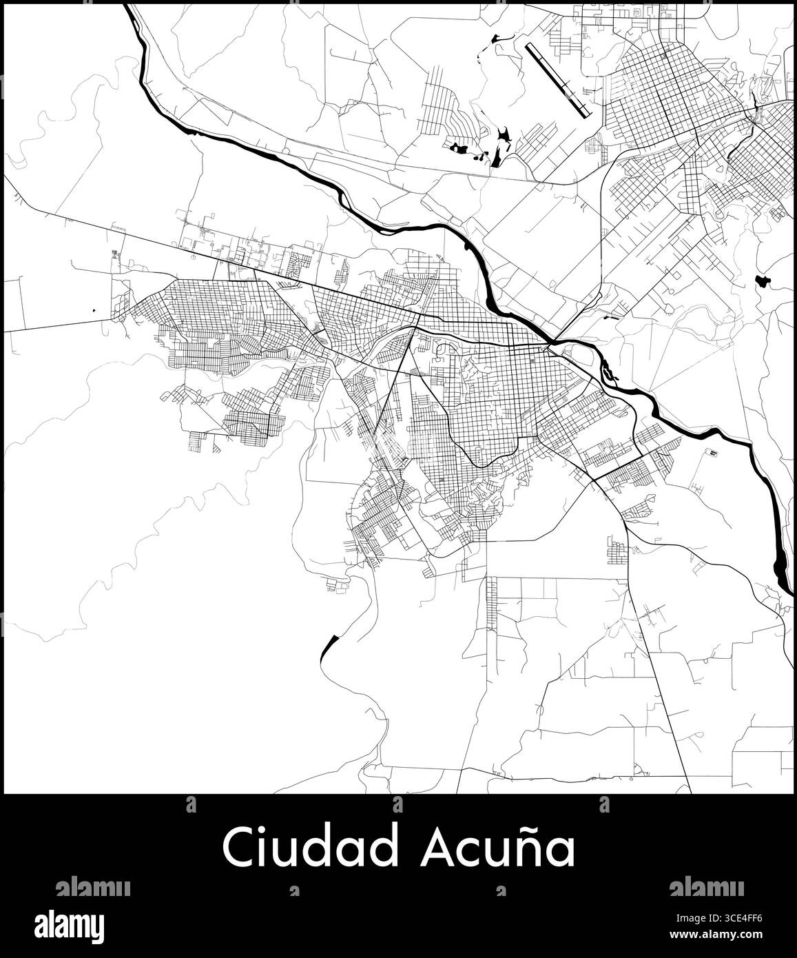 Ciudad Acuna city map, Mexico - Topographic vector map poster Stock ...