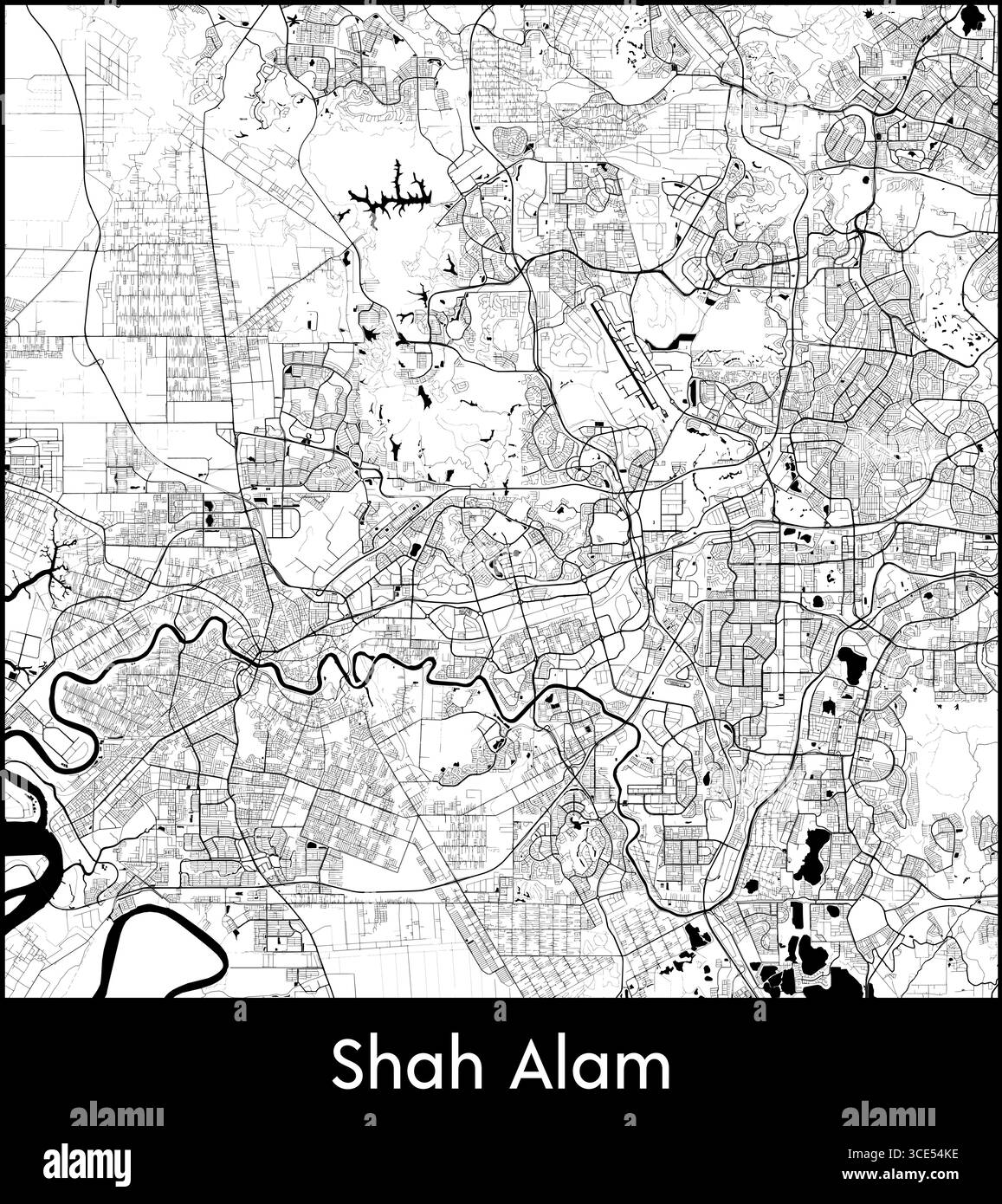 Shah Alam city map, Malaysia - Topographic vector map poster Stock Vector