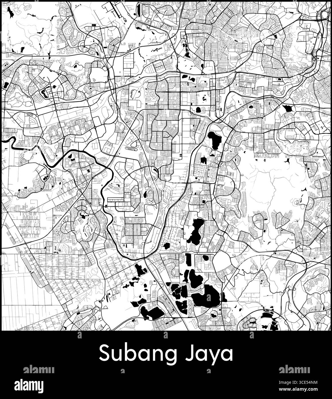 Subang Jaya city map, Malaysia - Topographic vector map poster Stock ...
