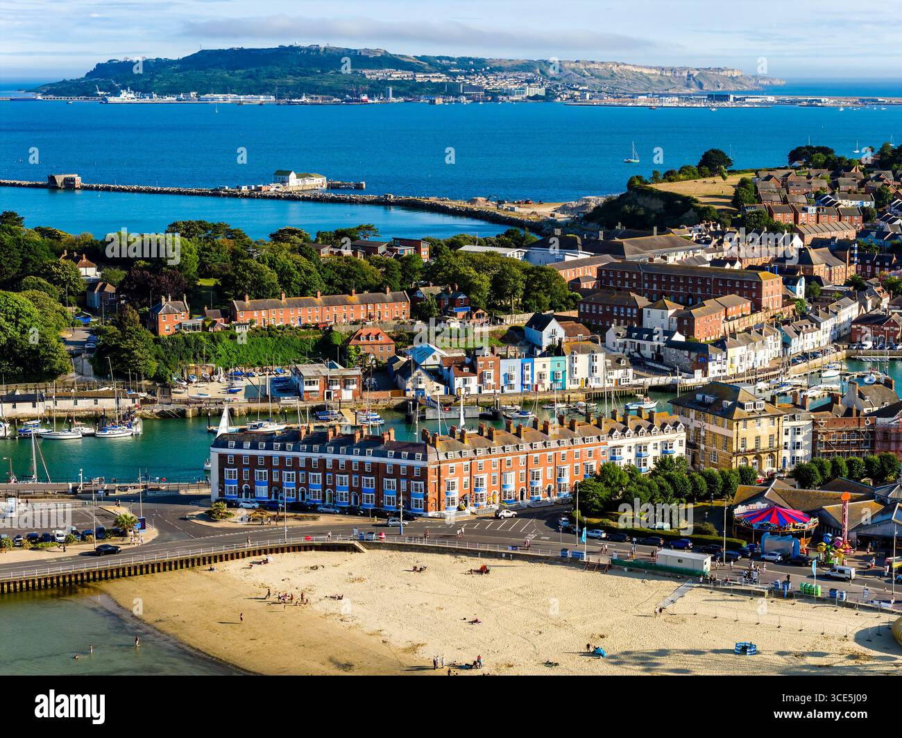 aerial-view-of-the-historic-harbour-beach-and-town-of-weymouth-in
