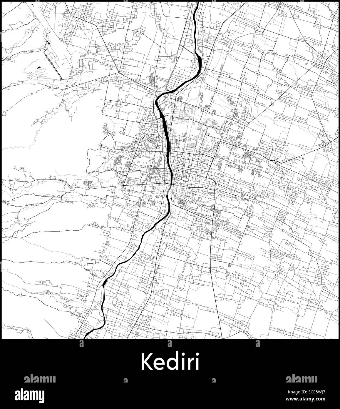 Kediri city map, Indonesia - Topographic vector map poster Stock Vector ...