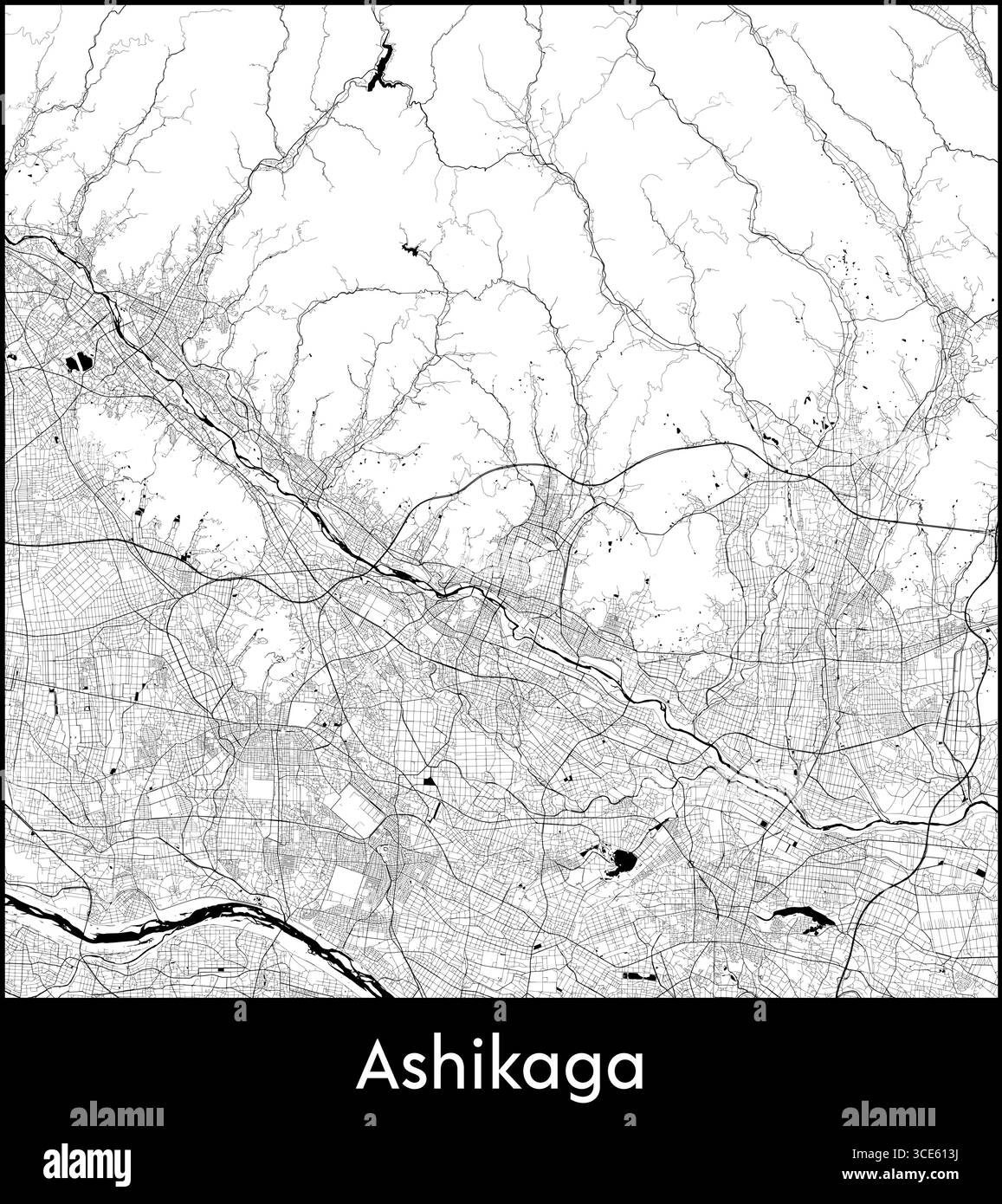 Ashikaga city map, Japan - Topographic vector map poster Stock Vector ...