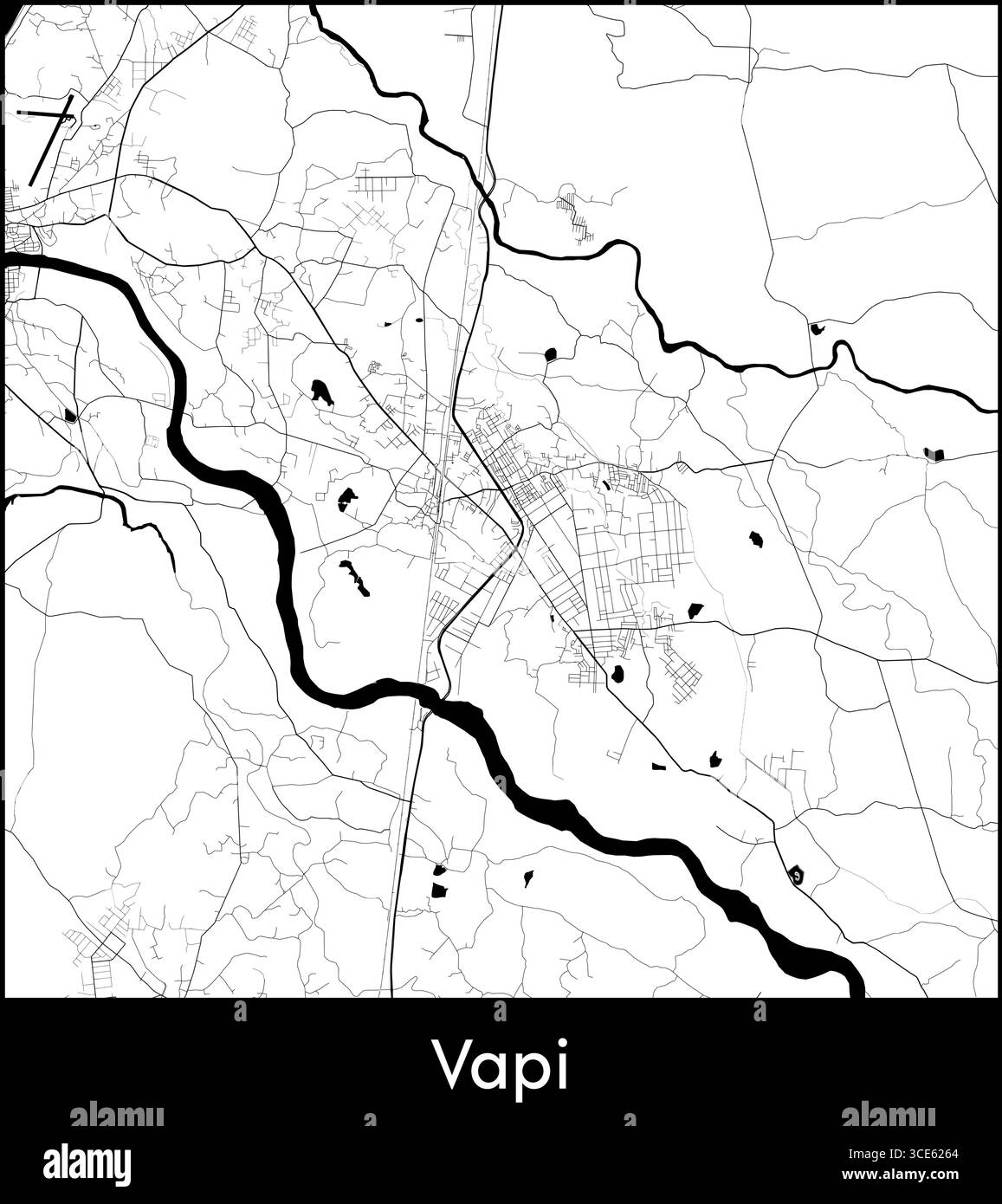 Vapi city map, India - Topographic vector map poster Stock Vector Image ...
