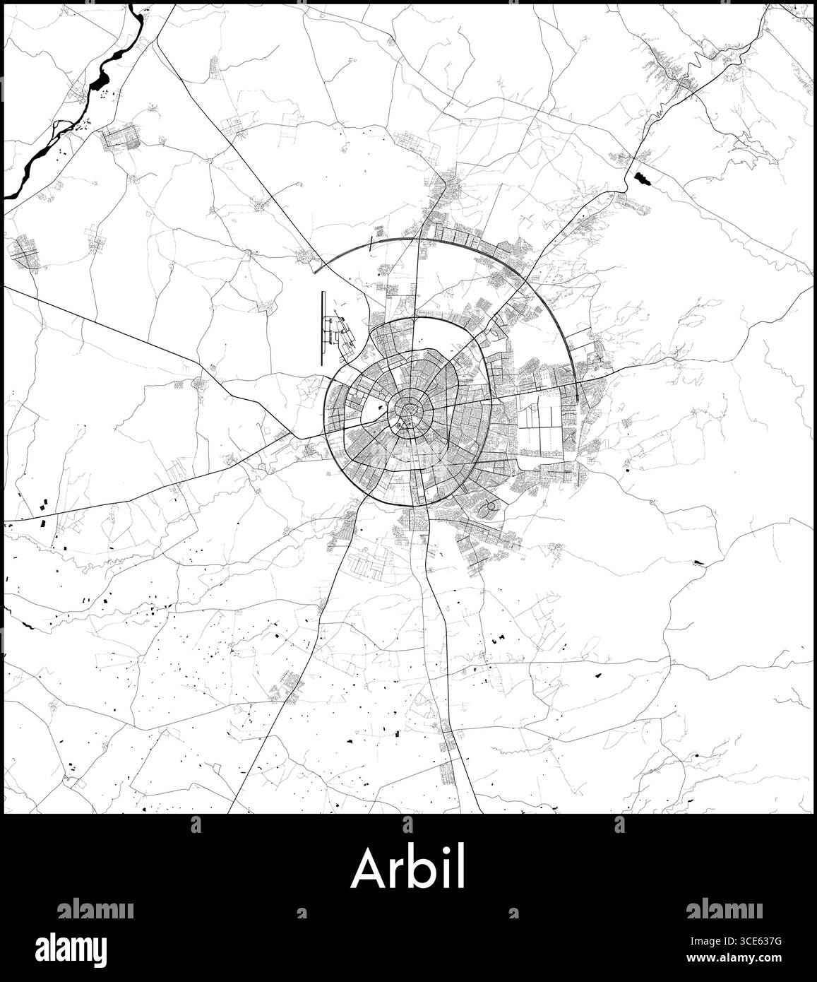 Arbil city map, Iraq - Topographic vector map poster Stock Vector Image ...