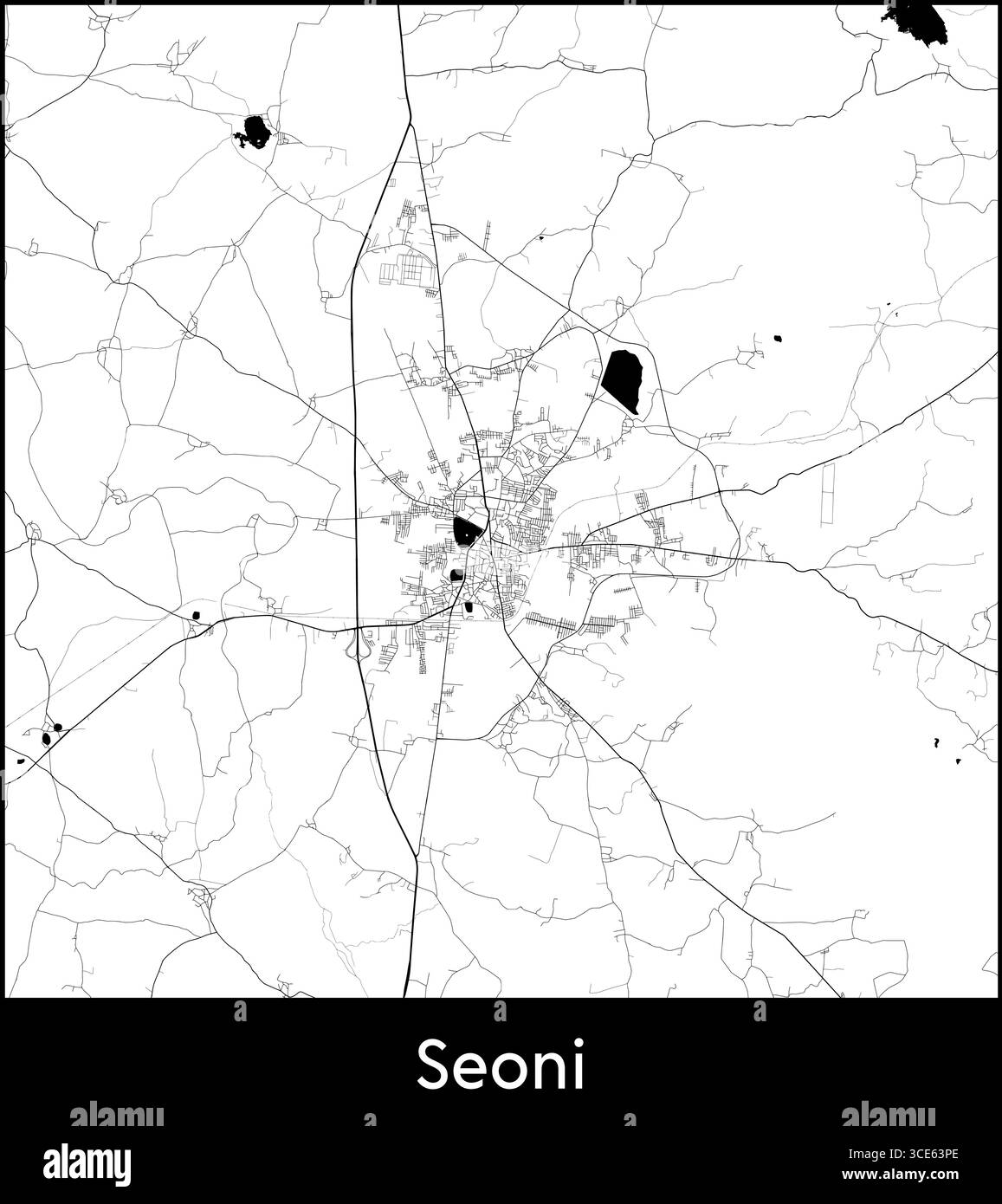 Seoni city map, India - Topographic vector map poster Stock Vector ...