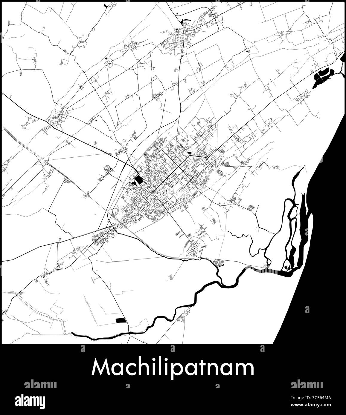 Machilipatnam city map, India - Topographic vector map poster Stock Vector