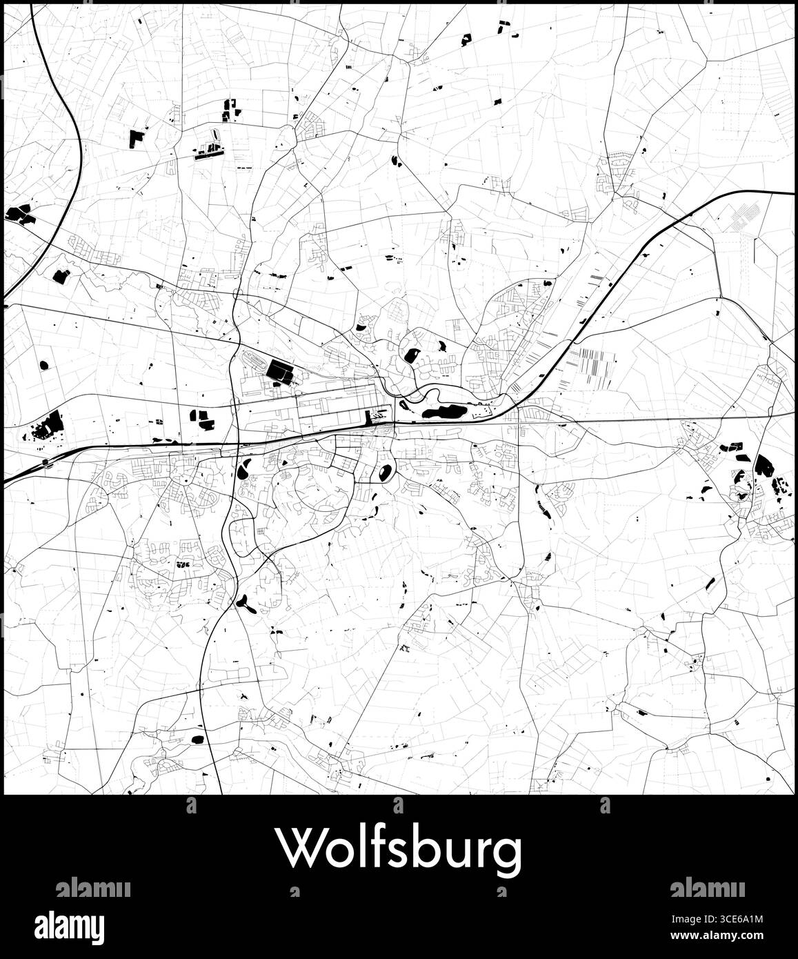 Wolfsburg city map, Germany - Topographic vector map poster Stock Vector