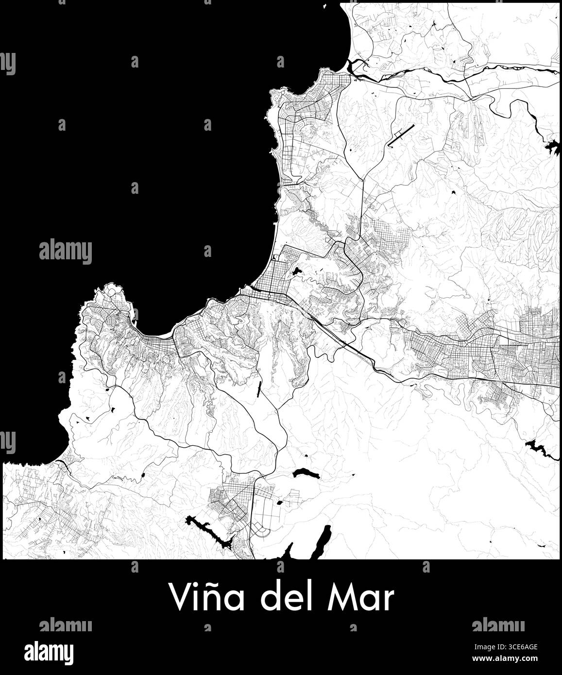 Vina del Mar city map, Chile - Topographic vector map poster Stock ...