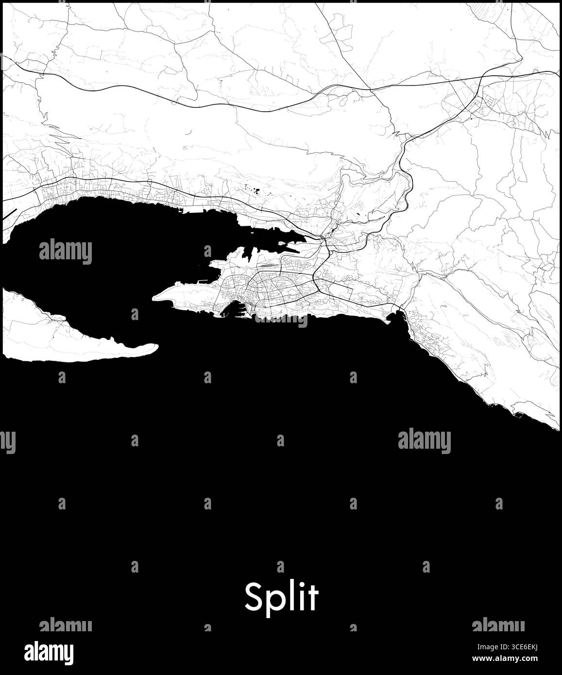 Split city map, Croatia - Topographic vector map poster Stock Vector ...