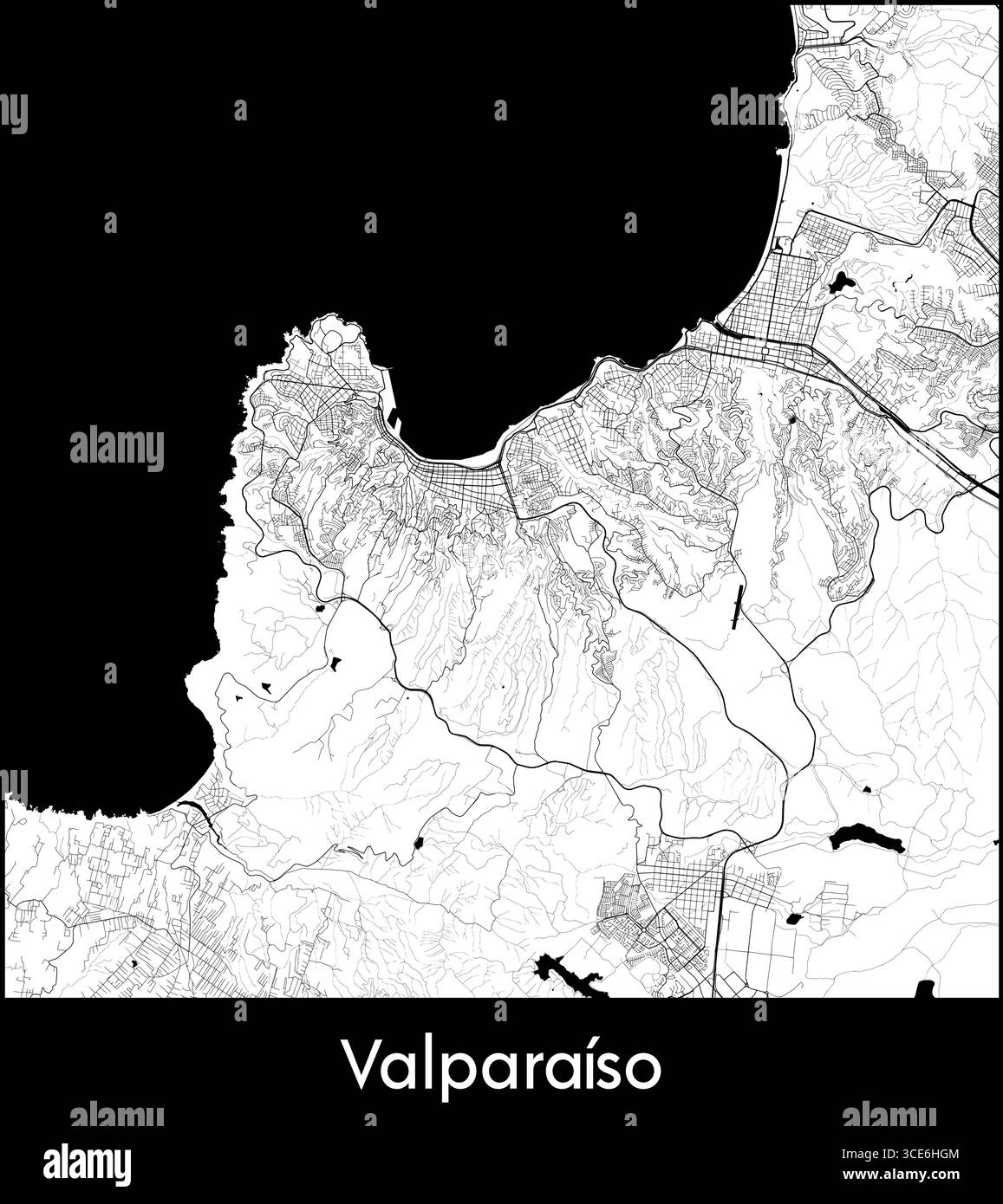 Valparaiso city map, Chile - Topographic vector map poster Stock Vector ...