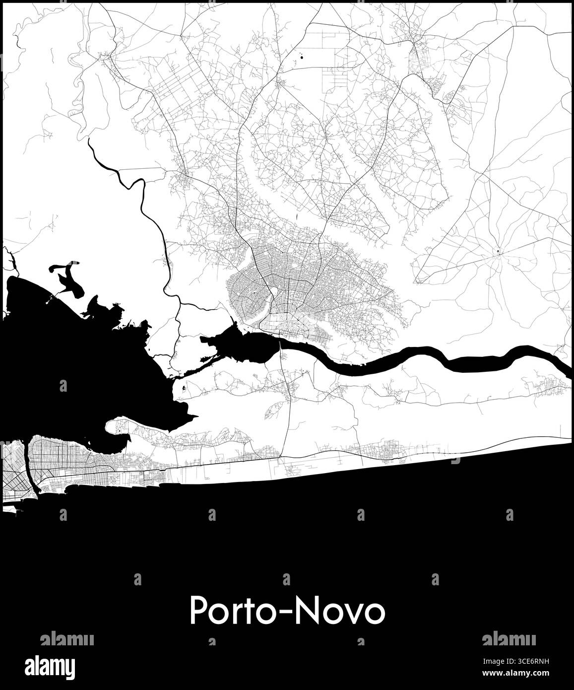 Porto Novo city map, Benin - Topographic vector map poster Stock Vector