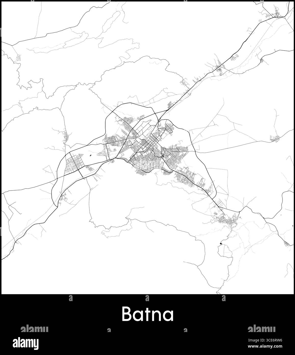 Batna city map, Algeria - Topographic vector map poster Stock Vector ...