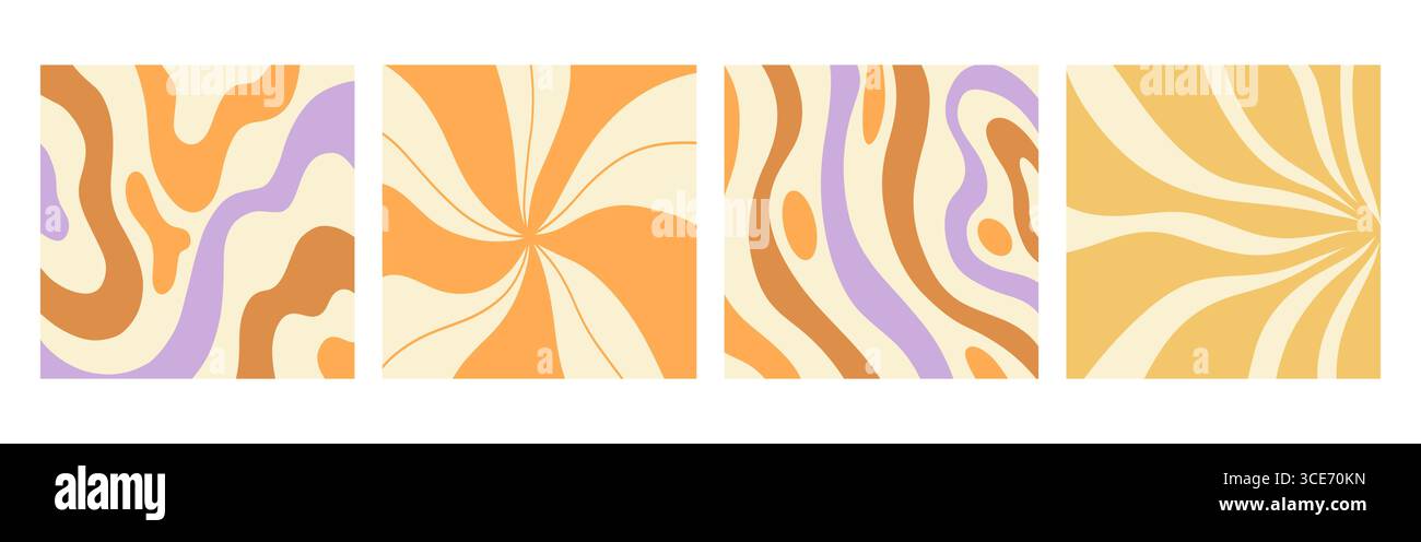 Distorted wavy retro patterns background set Stock Vector