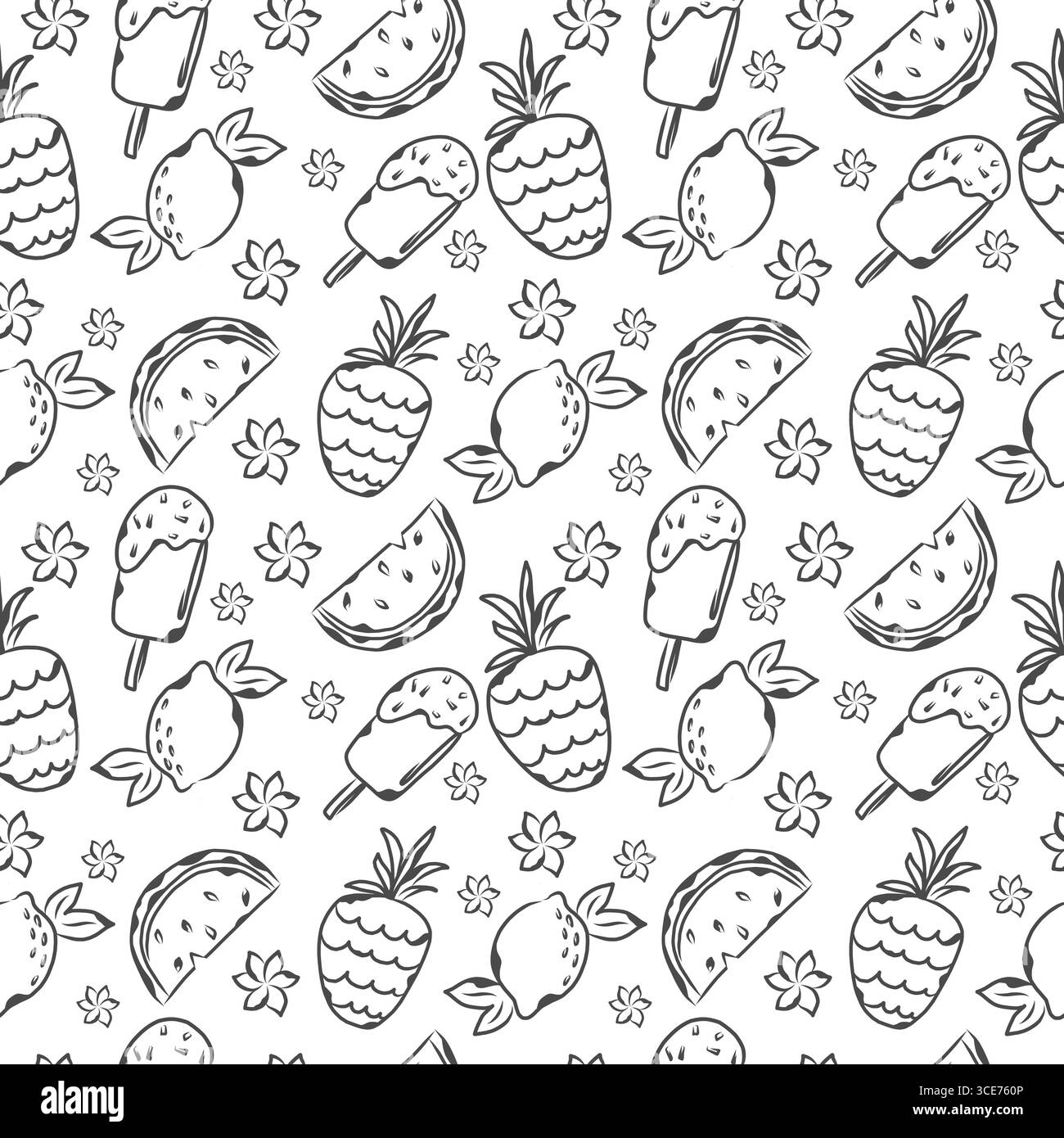 Doodle seamless pattern with summer fruits. Vector design Stock Vector ...