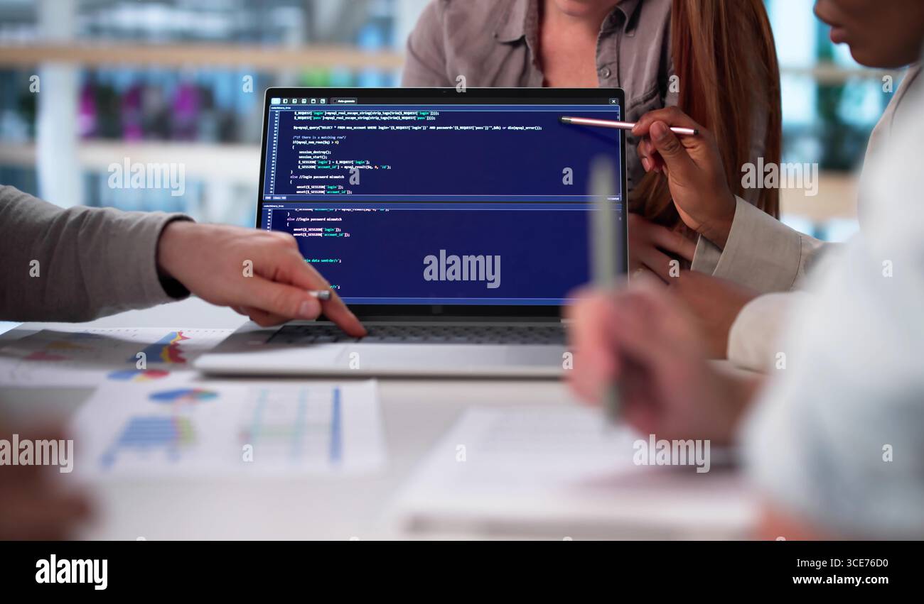 Multiracial Office Team Developing Software Code With Black Programmers Collaborate Stock Photo