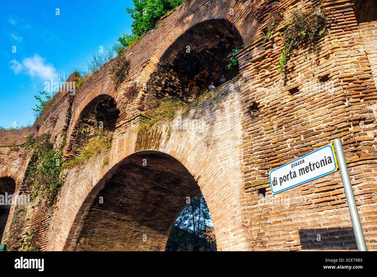 Roman brick arches of Porta Metronia in the Aurelian Walls, located in ...