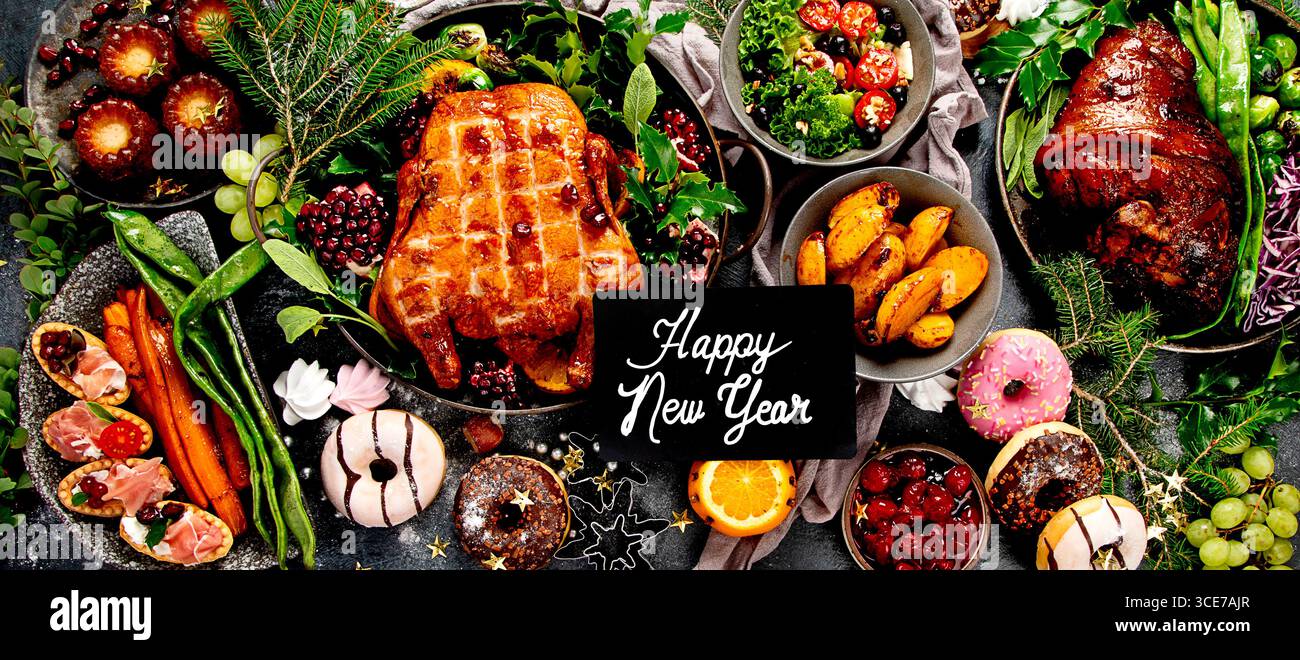 Christmas holidays table setting concept. Stock Photo