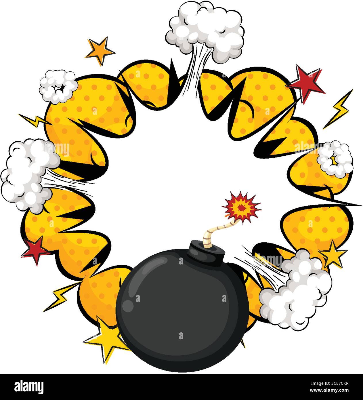 Vector Round Explosion Vector illustration of a round black bomb igniting, surrounded by a ...