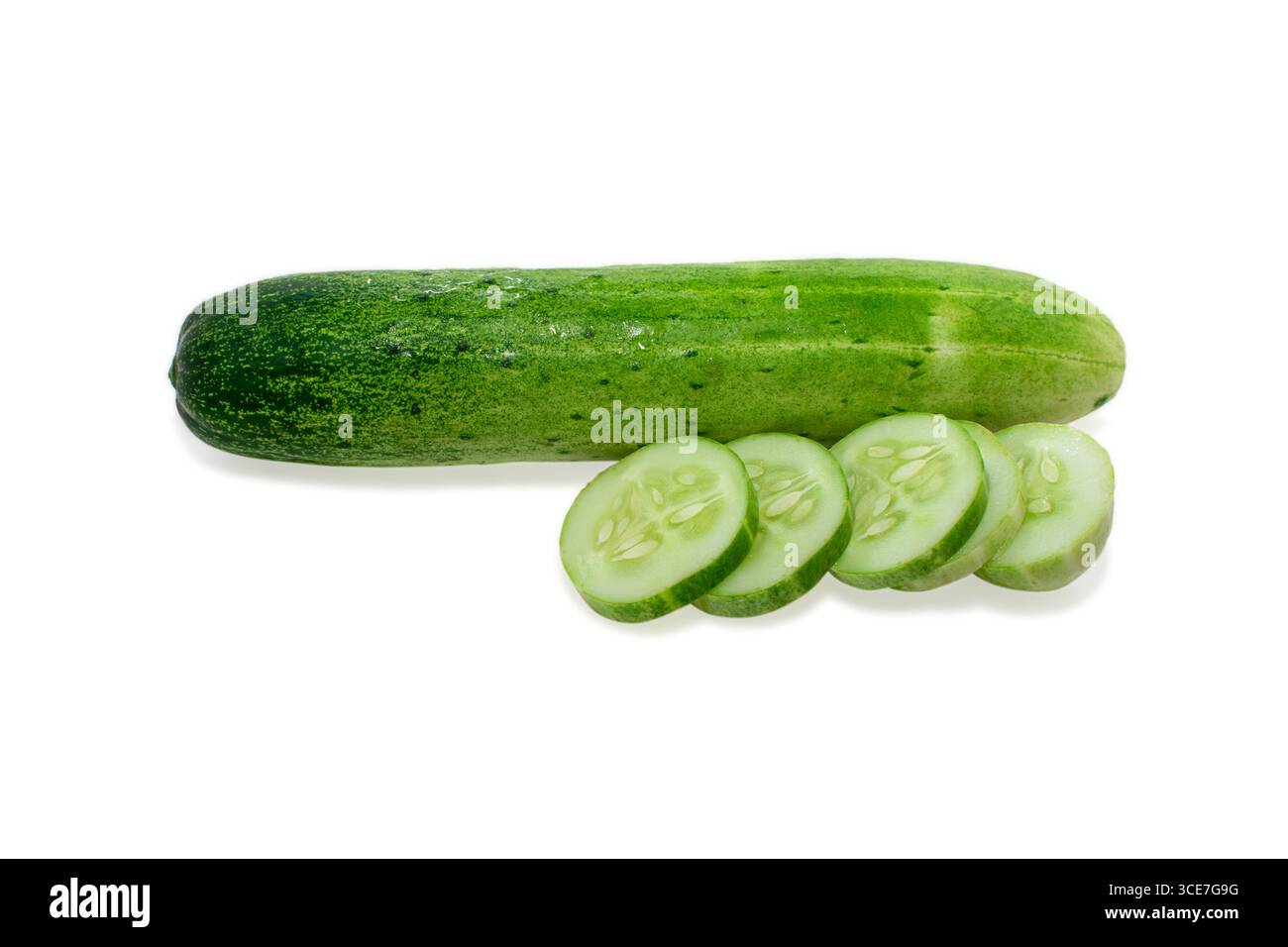 Cucumber and slices isolated on white background. Stock Photo