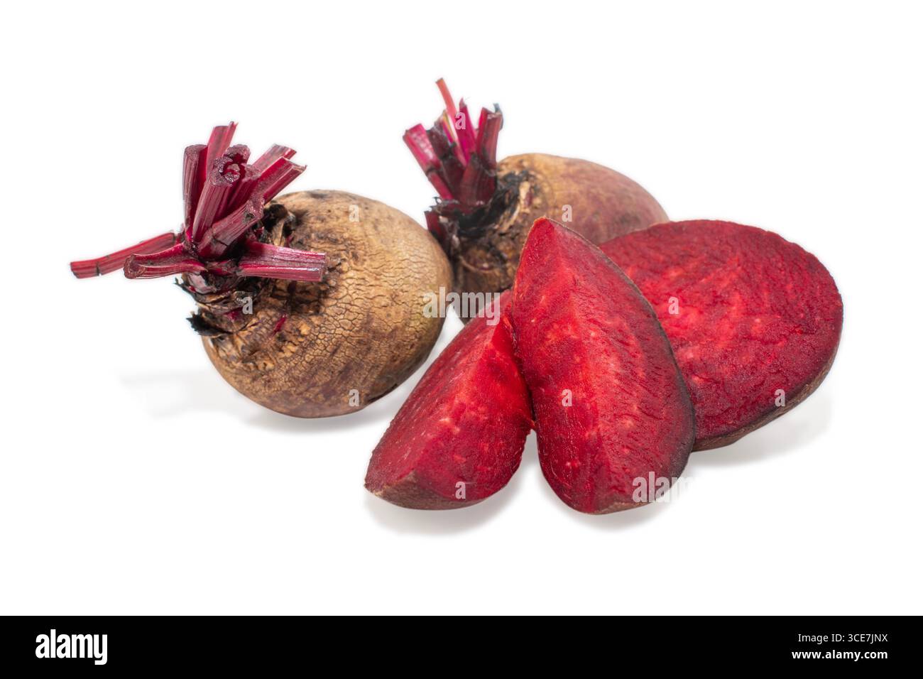 Red beets or beetroots on white background. Stock Photo