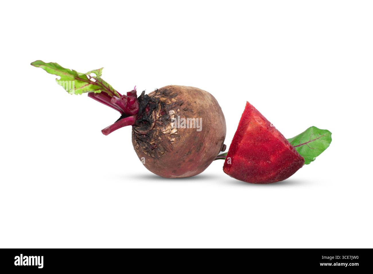 Closeup beetroot (beet root) and cut in half sliced isolated on white background. Stock Photo