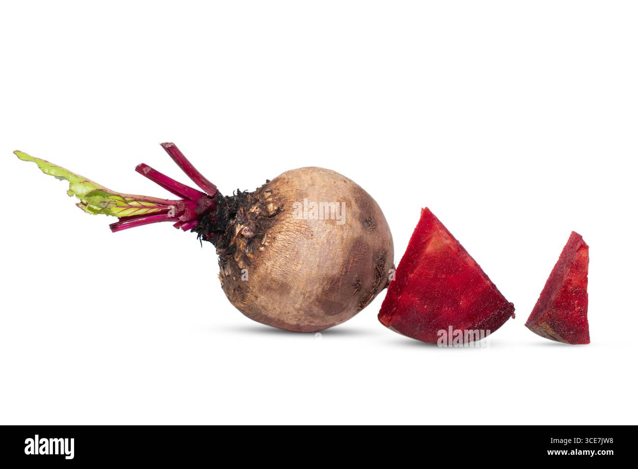 Closeup beetroot (beet root) and cut in half sliced isolated on white background. Stock Photo