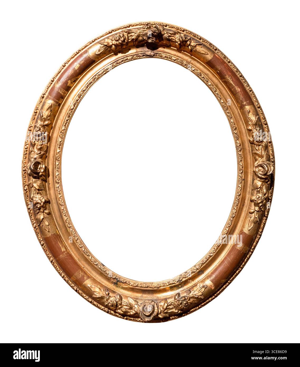 baroque vertical oval golden picture frame cutout on white background Stock Photo