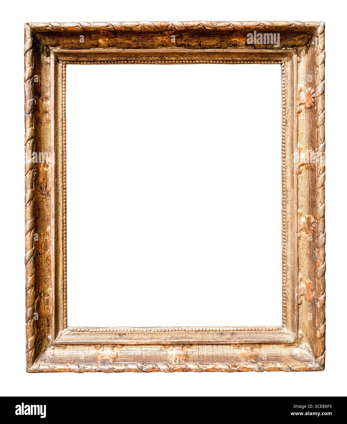ancient vertical wide classic carved wooden painting frame cutout on white background Stock Photo