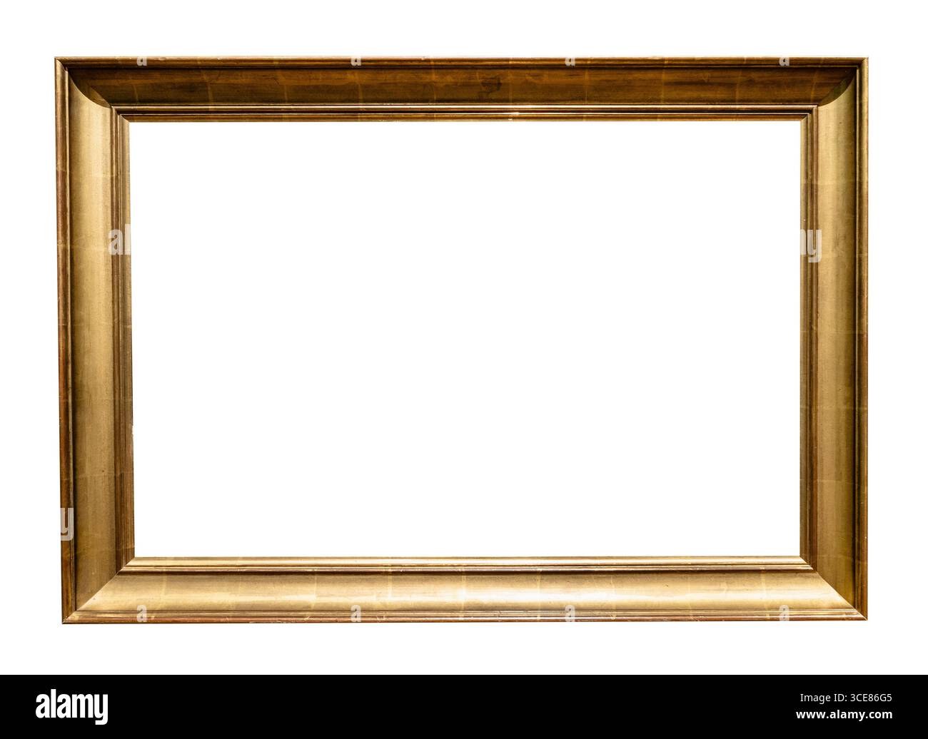 old horizontal golden plain picture frame cutout on white background Stock Photo