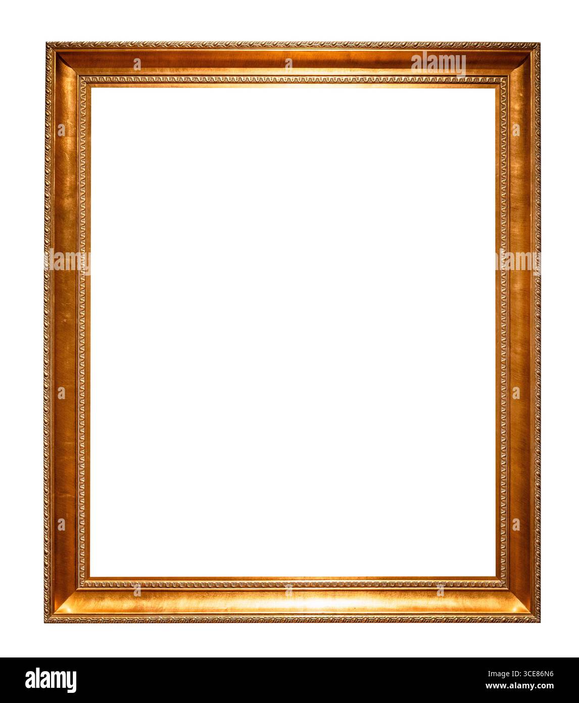 retro vertical common golden picture frame cut out on white background Stock Photo