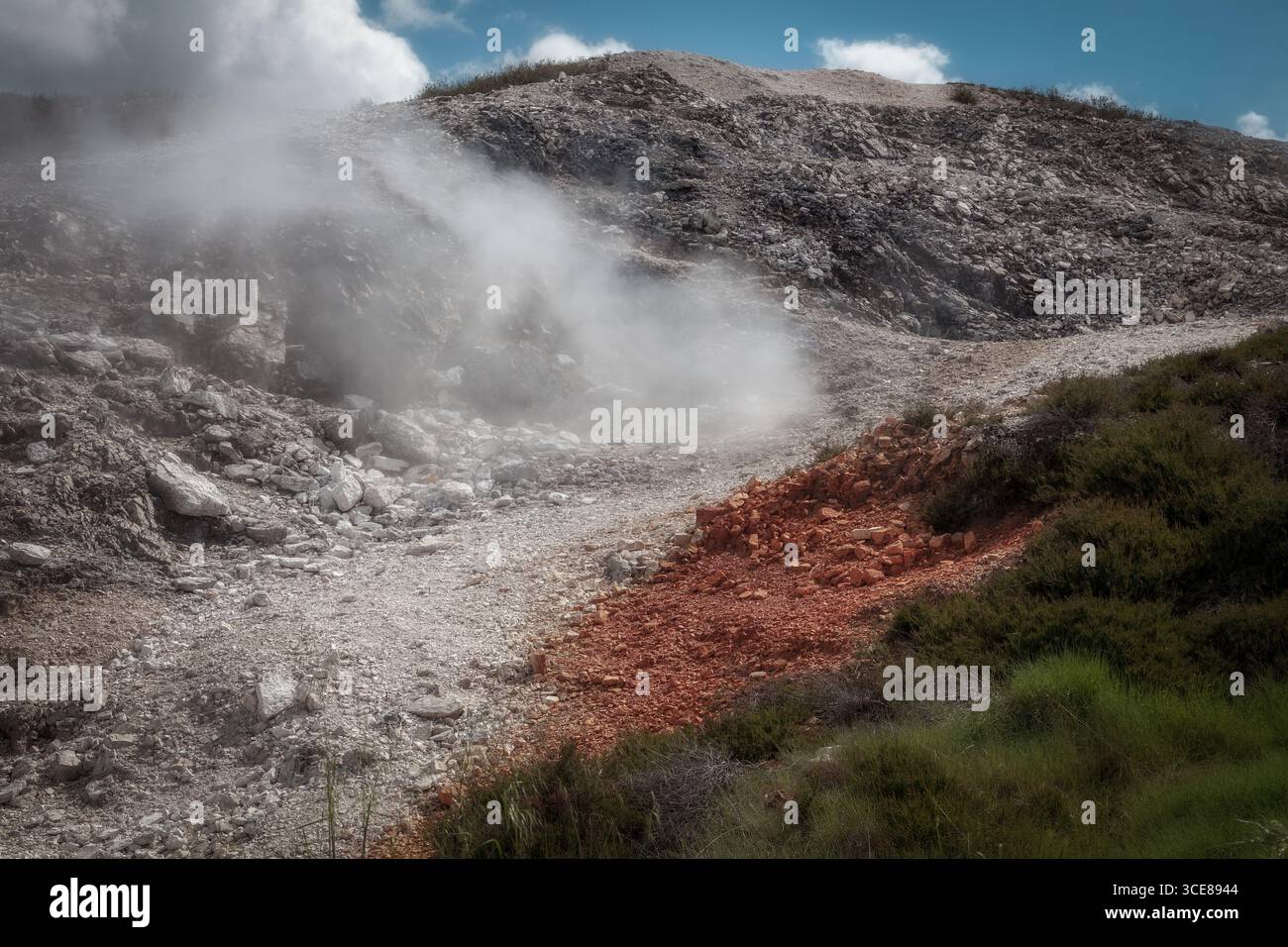 Detail of geothermal ground in the Biancane geothermal park, showing ...