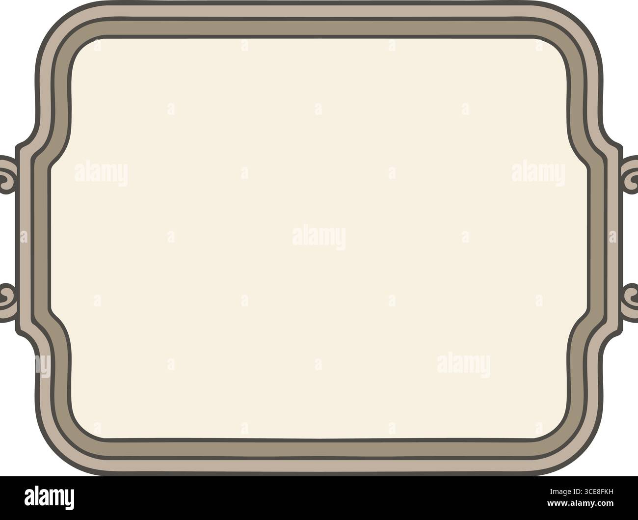 An ornate rectangular plaque with soft corners raised edges and small side mounts provides space for personalized text. Stock Vector