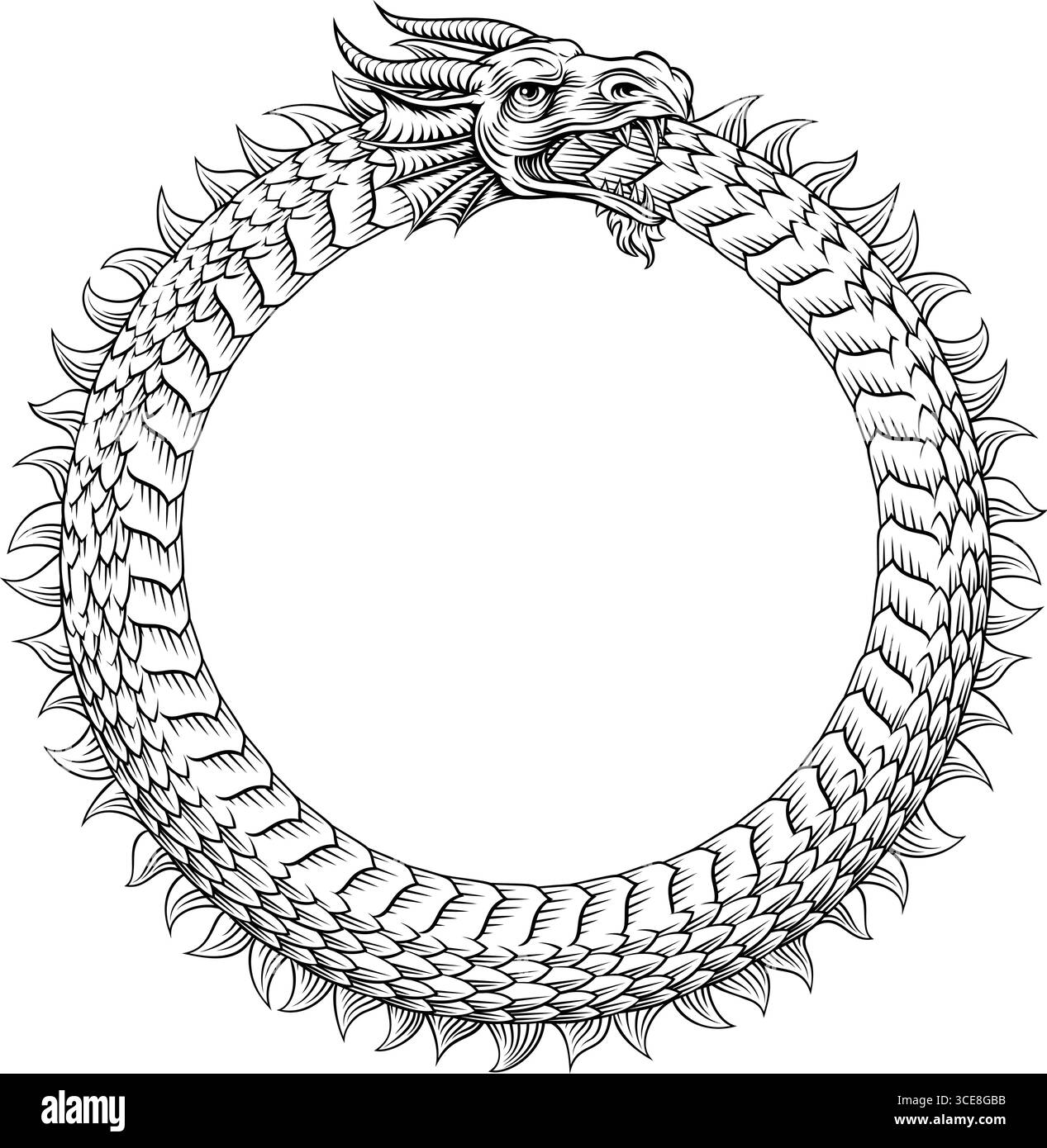 Ouroboros Circle Dragon Eating Circular Tail Stock Vector