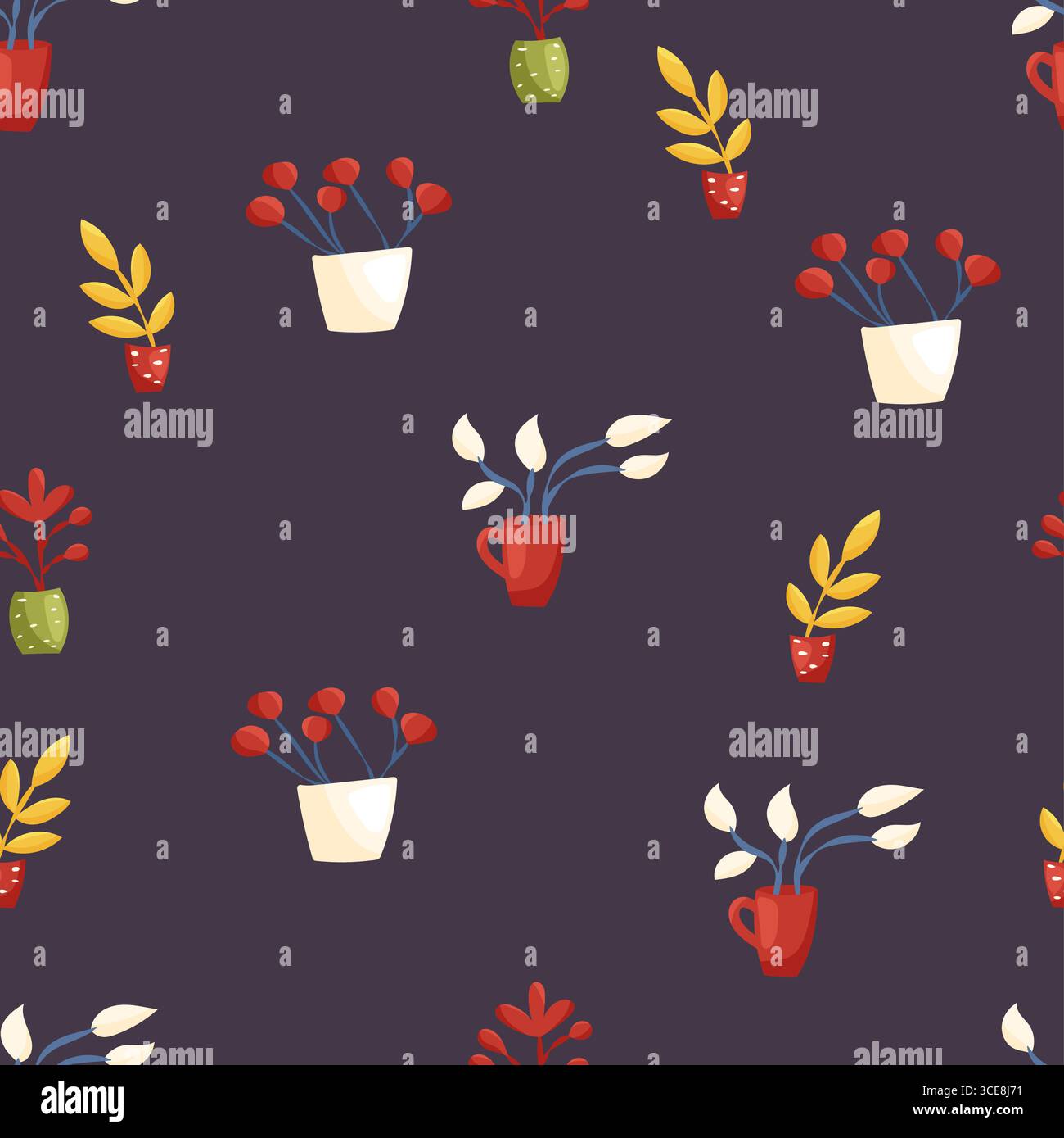 Vector seamless pattern with houseplants in pots Stock Vector