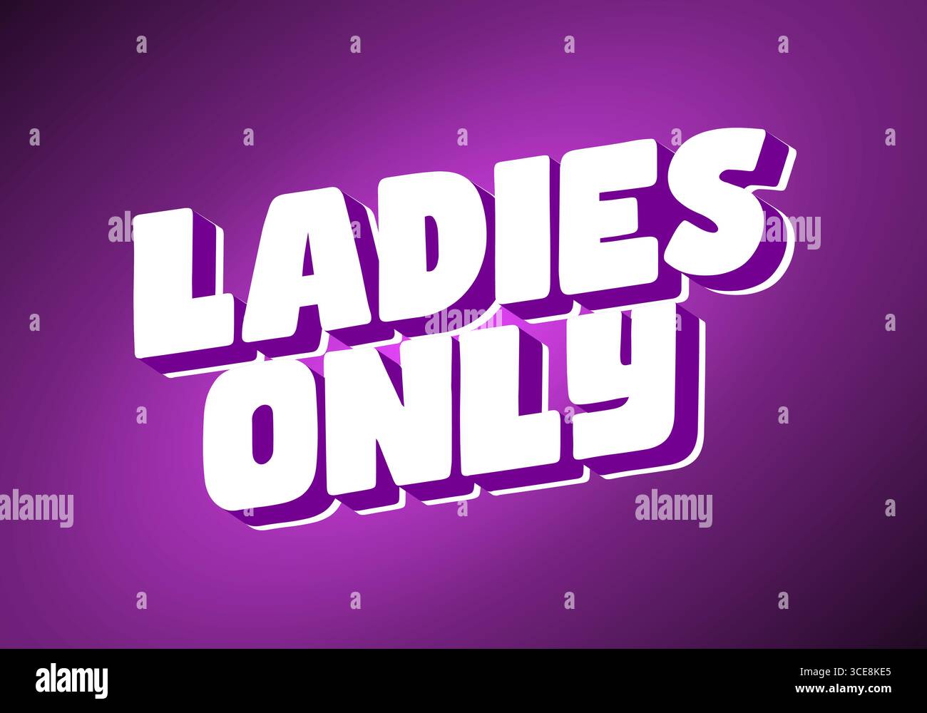 A vibrant purple background featuring bold, 3D white text that reads LADIES ONLY. The design is modern and eye catching, suitable for events or promot Stock Vector