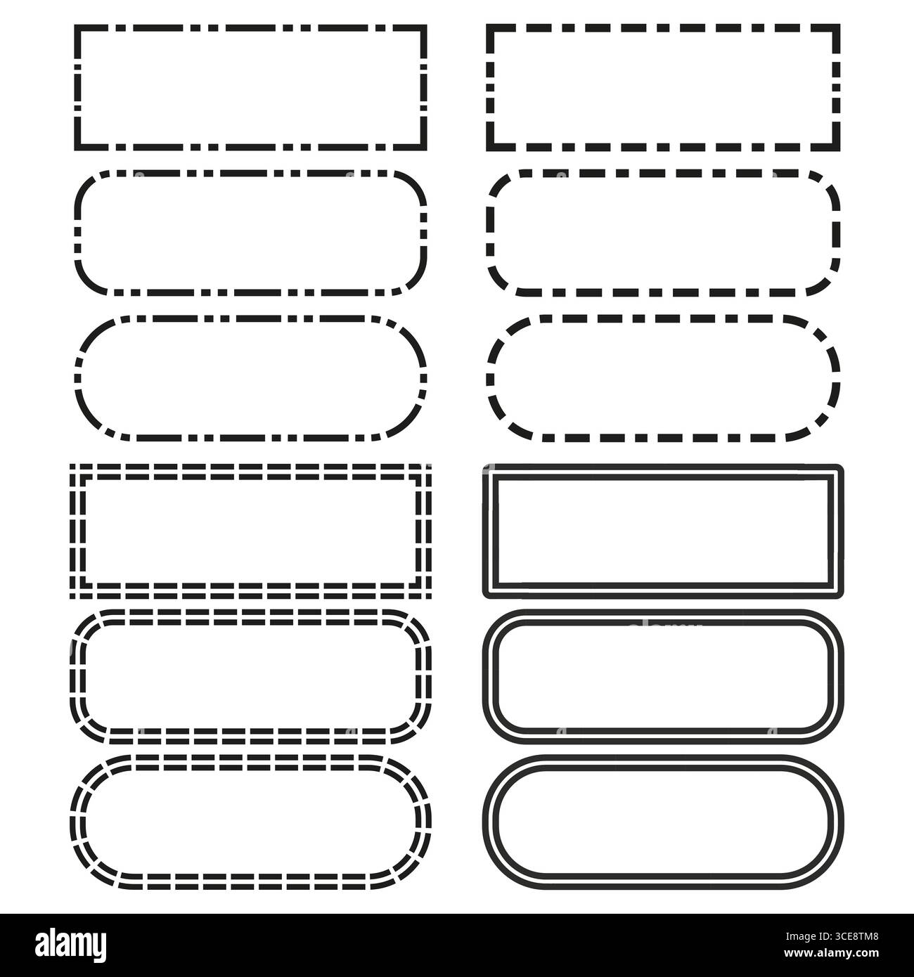 Dotted border frames. Dashed rectangle shapes. Outline design elements. Vector collection illustration. EPS 10. Stock Vector