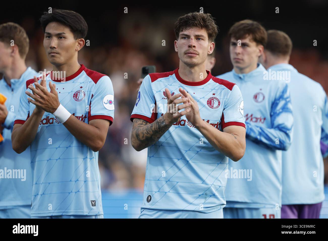 ROTTERDAM - (l-r) Jordan Bos of Feyenoord during the Dutch Eredivisie match between sbv Excelsior and Feyenoord at Woudestein Stadium on August 16, 2025, in Rotterdam, Netherlands. ANP BAS CZERWINSKI Stock Photo