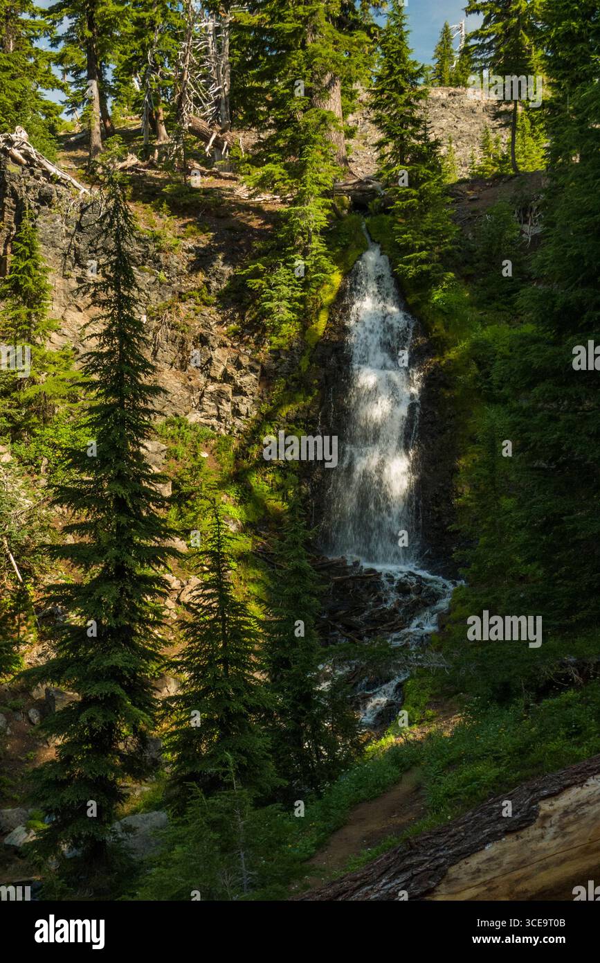 Obsidian Falls seen from the Pacific Crest Trail in the Three Sisters ...